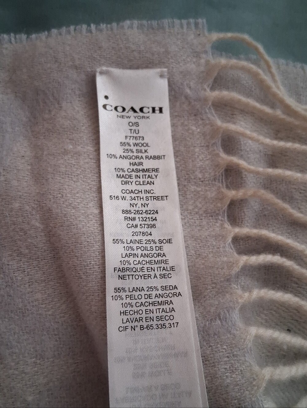 COACH Cream Fringe Wool-Silk Blend Poncho Shrug